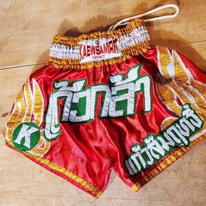 Kaewsamrit Muay Thai or Kickboxing Shorts Red Satin Medium